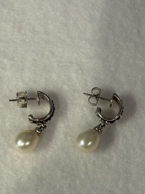 Honora Silver Hoop Earrings with White Pearl Drops